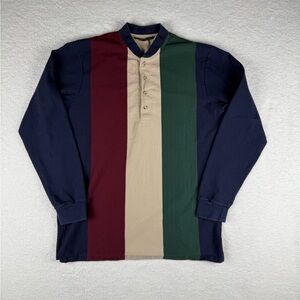 Vintage 90s Lands End Mens Large Color Block Rugby Style Henley Made in USA